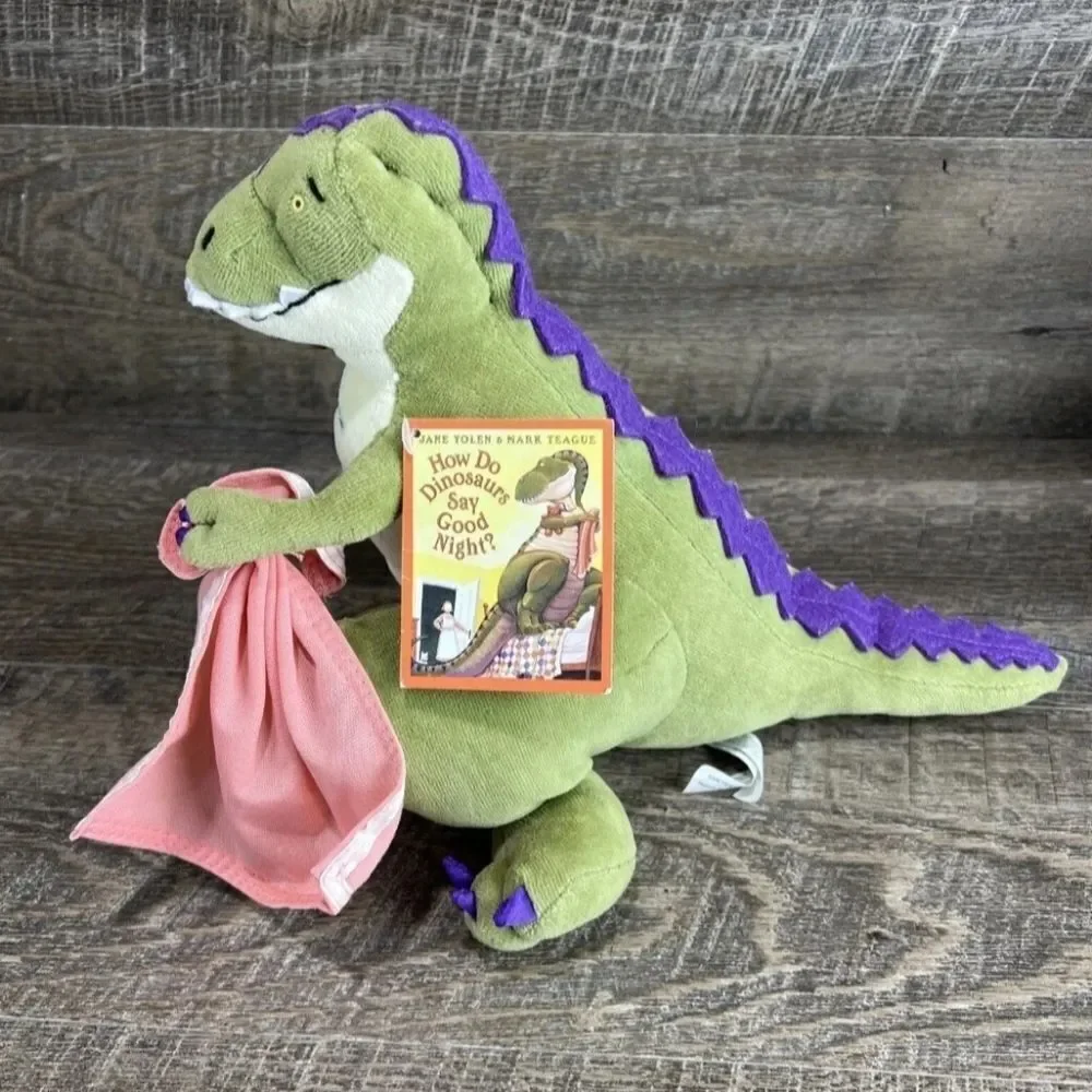 New Plush How Do Dinosaurs Say Goodnight T-Rex w/ Teddy & Blanket Yolen & Teague